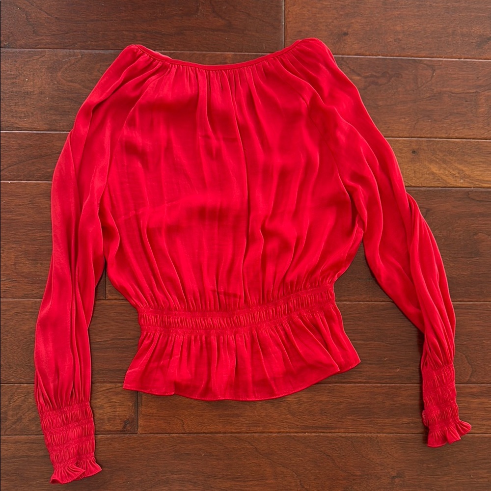 H&M Red Ribbed Smocked Blouse